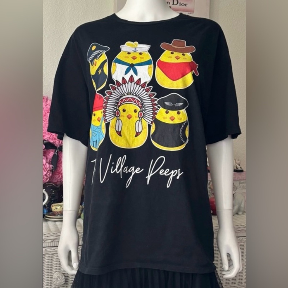 The Village People Vintage Graphic T-Shirt w/ Color Peep Chicks on Black Size L